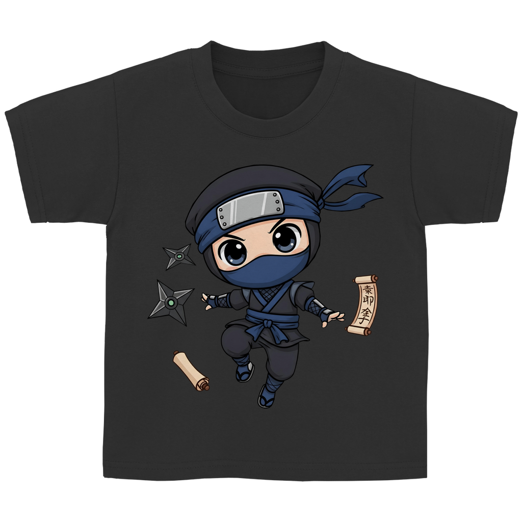 Kinder Basic T-Shirt Ninja Chibiki Shinobi scrolls and shuriken