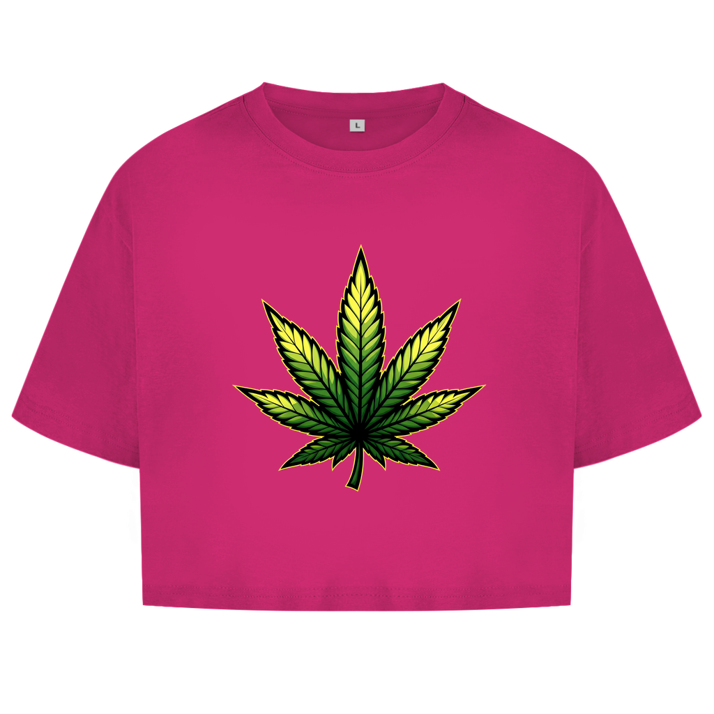 Damen Oversize Crop Top Cannabis Logo