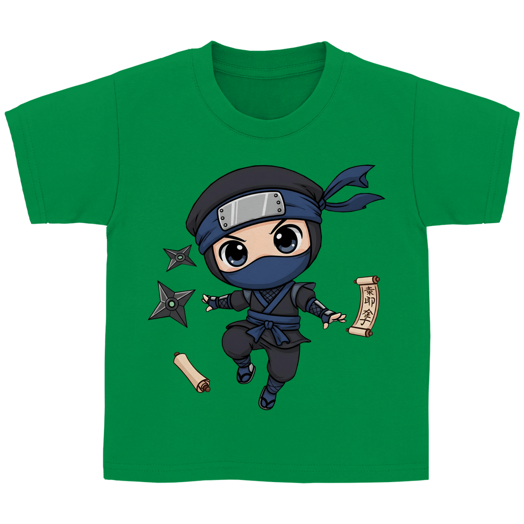 Kinder Basic T-Shirt Ninja Chibiki Shinobi scrolls and shuriken