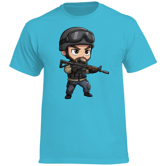 Herren Heavy Cotton T-Shirt Soldier Police Counter Strike Chibiki Special Force