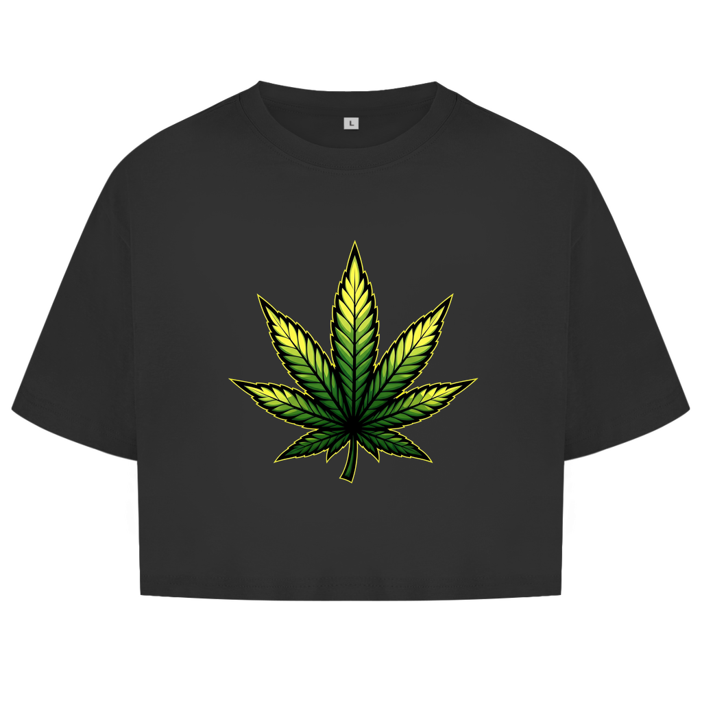 Damen Oversize Crop Top Cannabis Logo