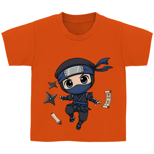 Kinder Basic T-Shirt Ninja Chibiki Shinobi scrolls and shuriken